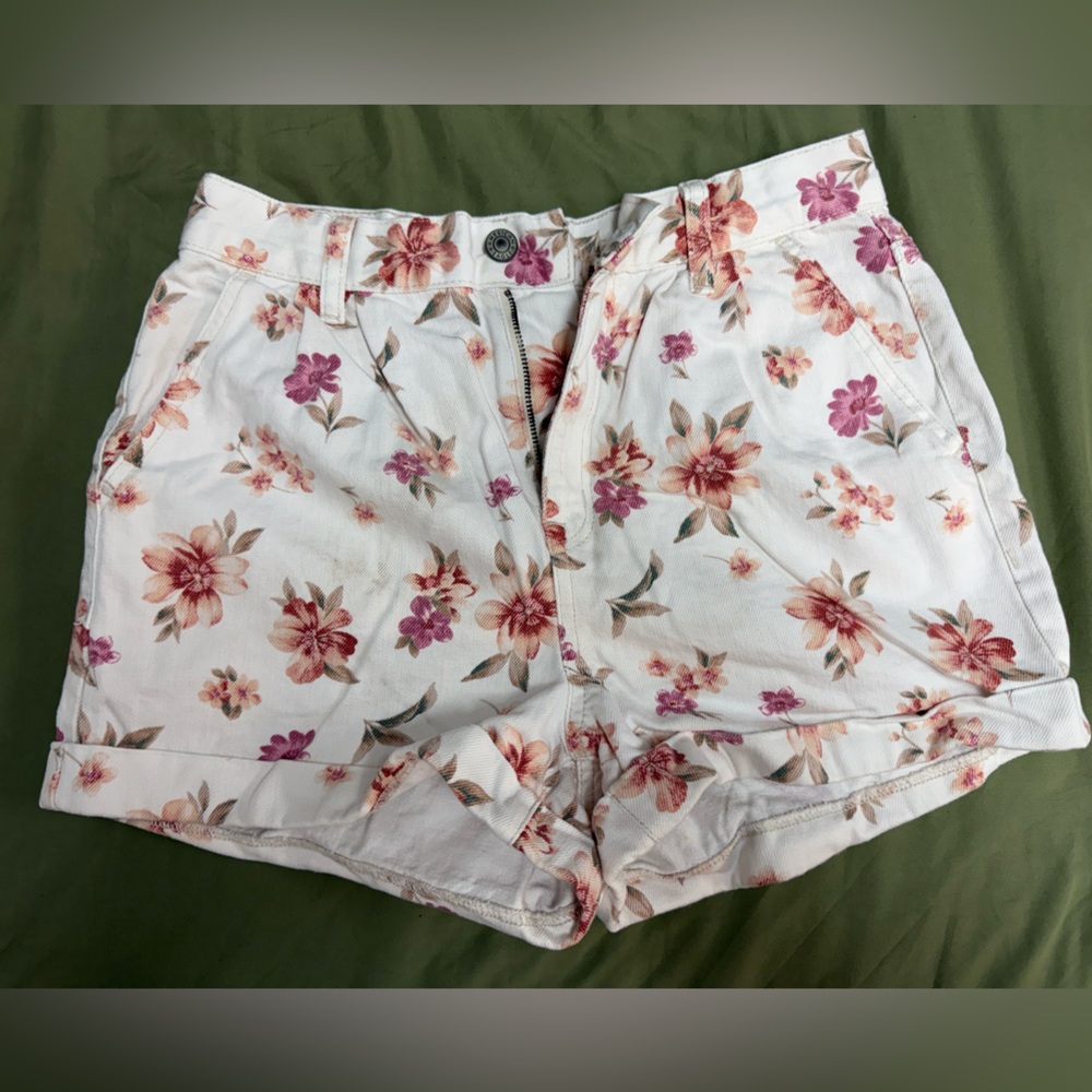 American Eagle Outfitters Floral Jean Shorts - Pink and Cream